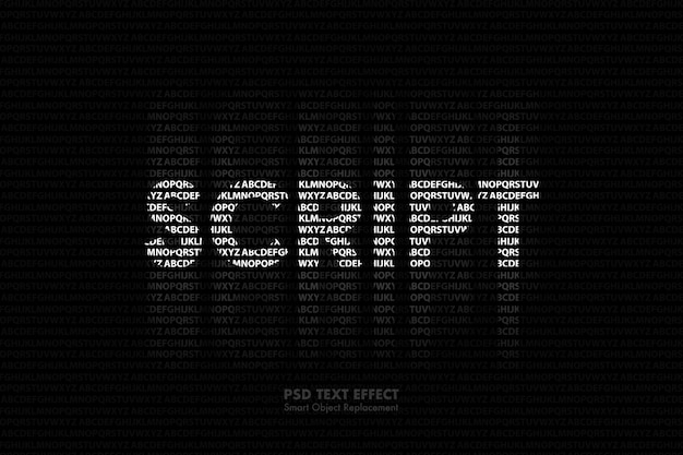 PSD efeito de texto editável de script com fundo de alfabeto