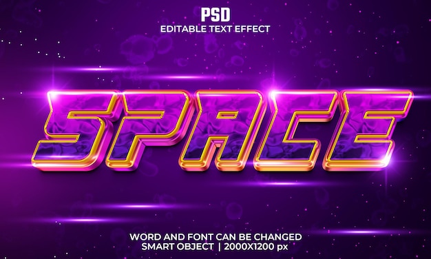 Efeito de texto editável do espaço 3d psd premium com plano de fundo