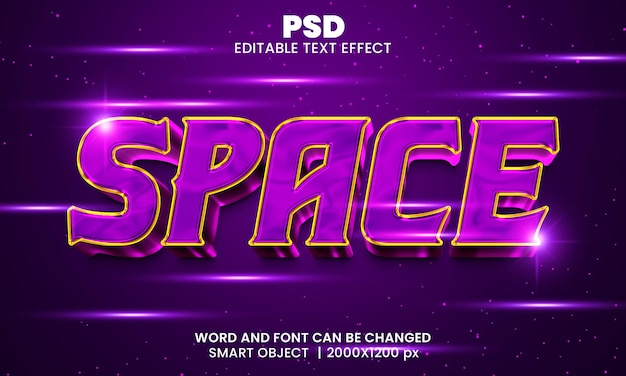 Efeito de texto editável do espaço 3d psd premium com plano de fundo