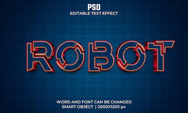 PSD efeito de texto editável do robô 3d psd premium com plano de fundo