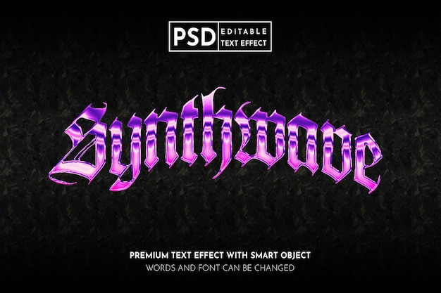 PSD efeito de texto editável do synthwave chrome