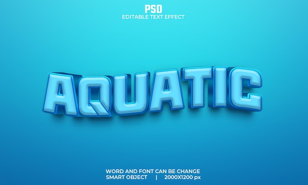 Efeito de texto editável em 3D Aquatic Psd Premium com fundo