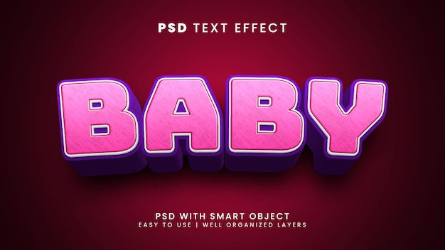 Efeito de texto editável em 3d bebê com estilo de texto feliz e amoroso