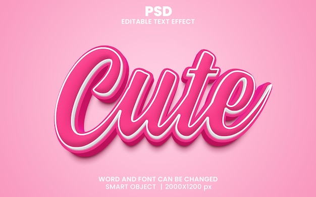 Efeito de texto editável em 3D bonito Psd Premium com fundo