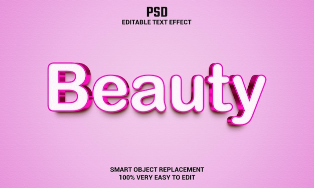 Efeito de texto editável em 3d de beleza com fundo PSD Premium