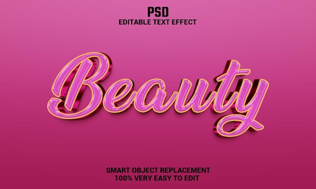 Efeito de texto editável em 3d de beleza com fundo PSD Premium