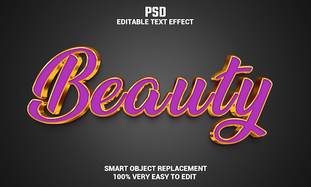 Efeito de texto editável em 3d de beleza com fundo psd premium