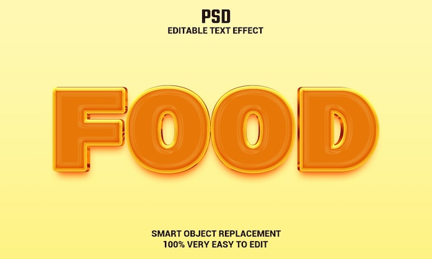 PSD efeito de texto editável em 3d de comida com fundo psd premium