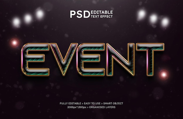 PSD efeito de texto editável em 3d do evento