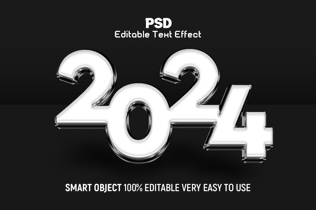 PSD efeito de texto editável em 3d do novo ano de 2024