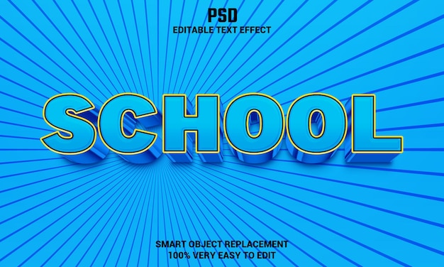 Efeito de texto editável em 3d escolar com plano de fundo PSD Premium