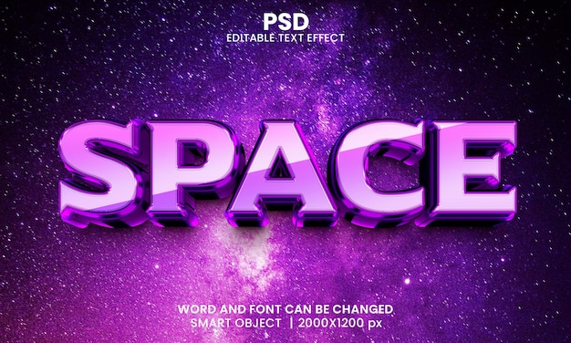 Efeito de texto editável em 3d espaço moderno PSD Premium com plano de fundo