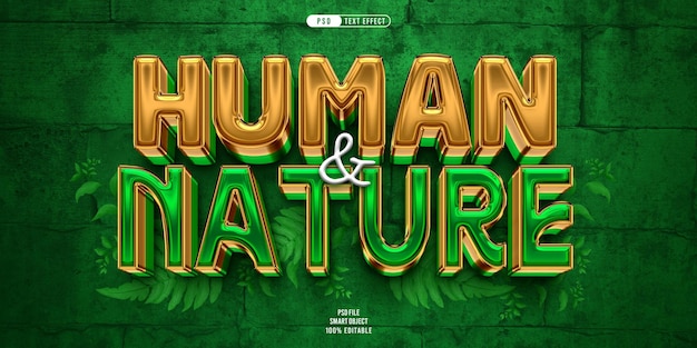 PSD efeito de texto editável em 3d humano e da natureza