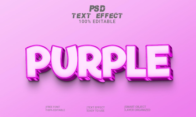 Efeito de texto editável em 3D roxo