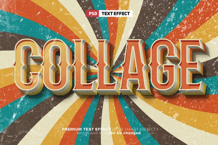 PSD efeito de texto editável em 3d tendência retrô de tendência de colagem
