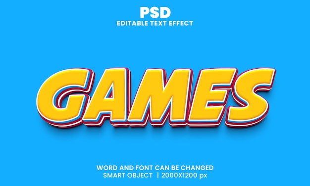 Efeito de texto editável em cores 3d de jogos psd premium com plano de fundo