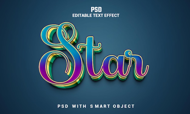 PSD efeito de texto editável em estrela 3d com psd premium de fundo