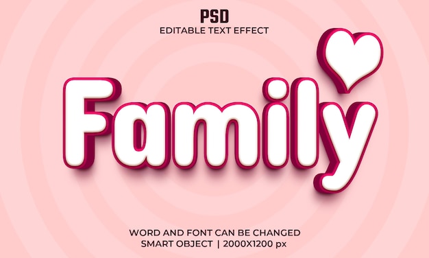 Efeito de texto editável em família 3d psd premium com plano de fundo