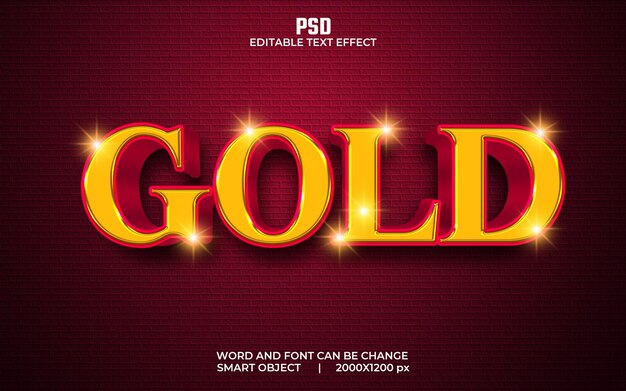 Efeito de texto editável em ouro 3d psd premium com plano de fundo