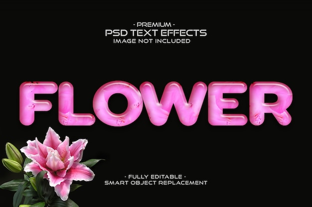 Efeito de texto editável flor rosa