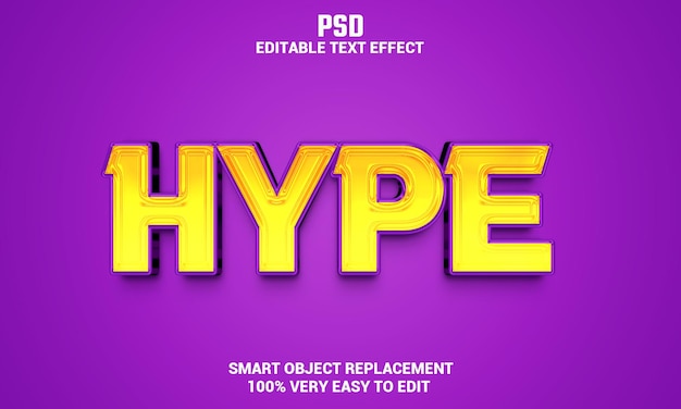 Efeito de texto editável Hype 3d com plano de fundo PSD Premium