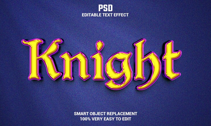 PSD efeito de texto editável knight 3d com fundo psd premium