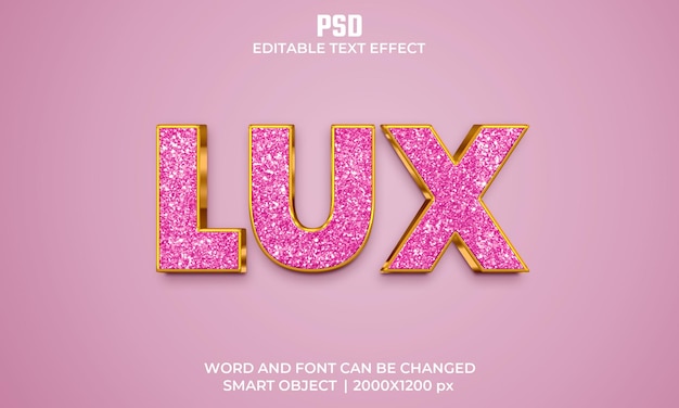 Efeito de texto editável Lux 3d PSD Premium com plano de fundo