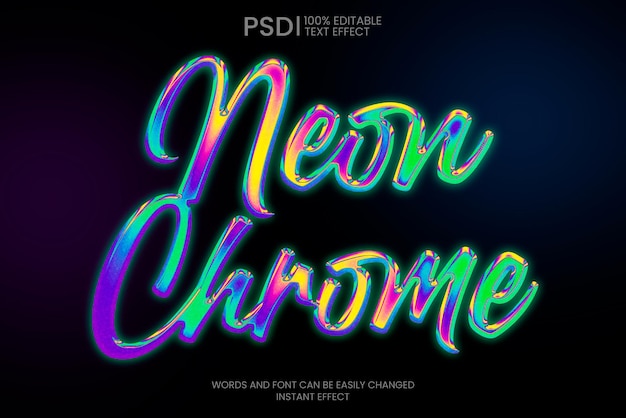 PSD efeito de texto editável neon chrome