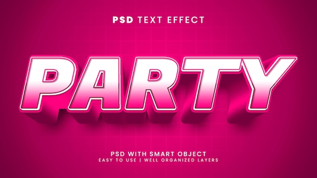 Efeito de texto editável Party 3D com estilo de fonte rosa e suave