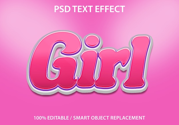 PSD efeito de texto editável pink girl premium