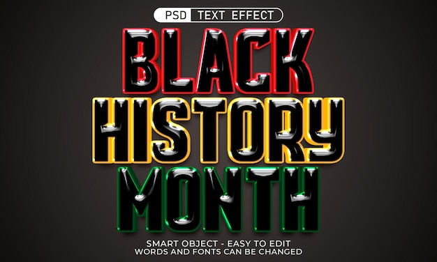 PSD efeito de texto editável preto mês de história estilo 3d