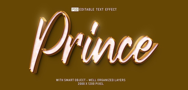 Efeito de texto editável príncipe ouro luxo estilo 3d