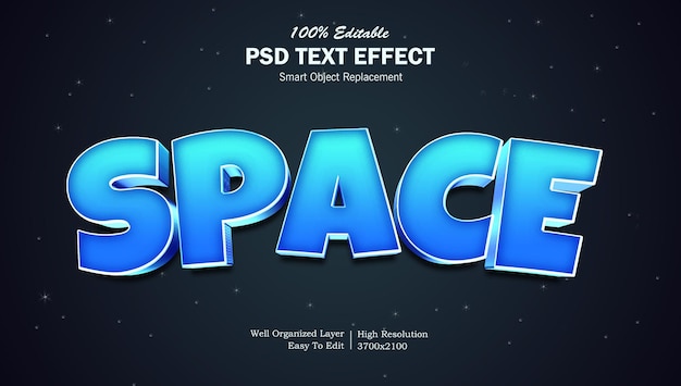 Efeito de texto editável PSD no estilo de filme espacial