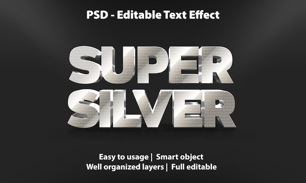 Efeito de texto editável super silver premium
