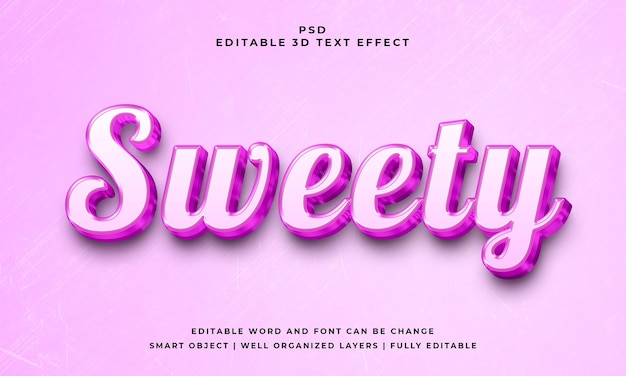 Efeito de texto editável Sweety 3d psd com fundo