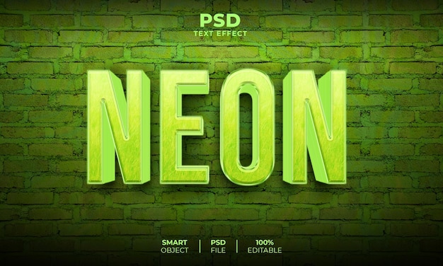 Efeito de texto editável verde neon 3d