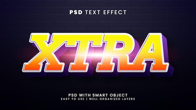 Efeito de texto editável xtra 3d com estilo de texto grande e grande