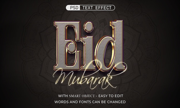 Efeito de texto eid mubarak estilo 3d editável