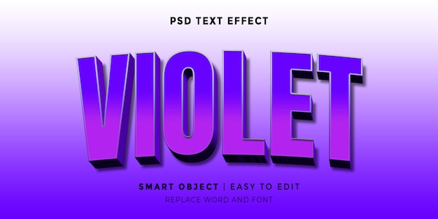 Efeito de texto em estilo 3d editável violeta