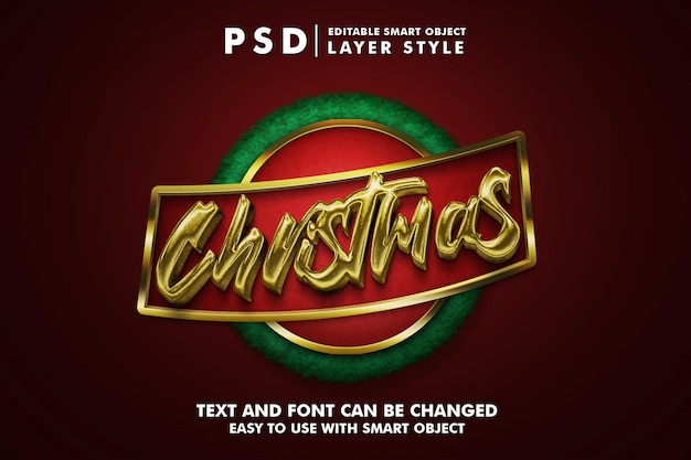 Efeito de texto em psd editável 3d de natal com estilo dourado