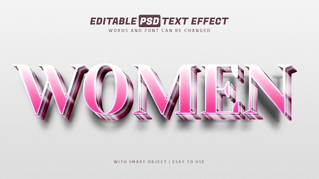 Efeito de texto estilo rosa feminino 3d editável