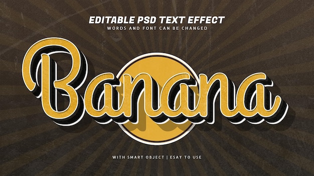 Efeito de texto estilo vintage retrô banana 3d