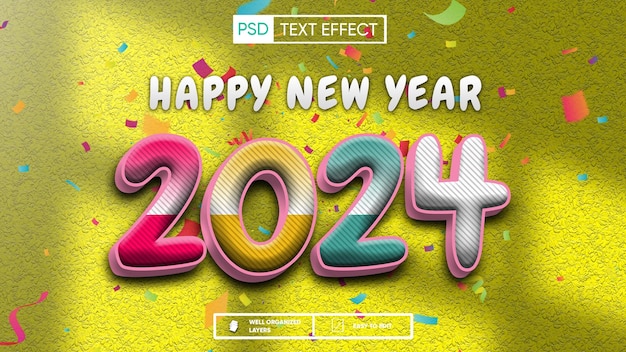 PSD efeito de texto feliz ano novo 2024