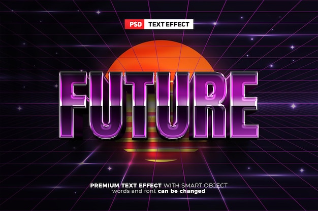 Efeito de texto futurista retrô dos anos 80 com modelo de modelo de texto editável