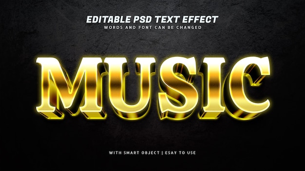 Efeito de texto gradiente amarelo 3d de música