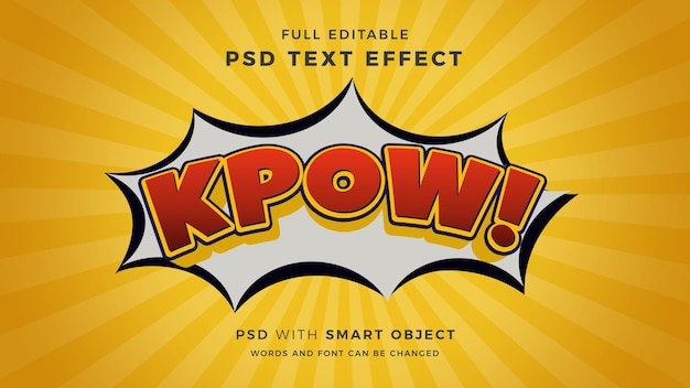 PSD efeito de texto kpow com fundo sunburst