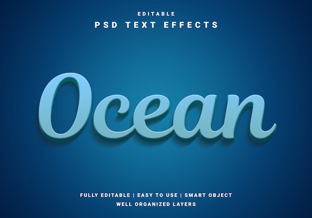 Efeito de texto moderno oceano 3d