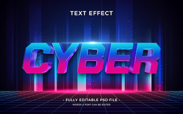PSD efeito de texto neon em estilo cibernético
