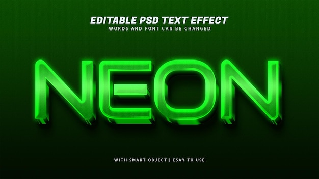 PSD efeito de texto neon verde 3d editável