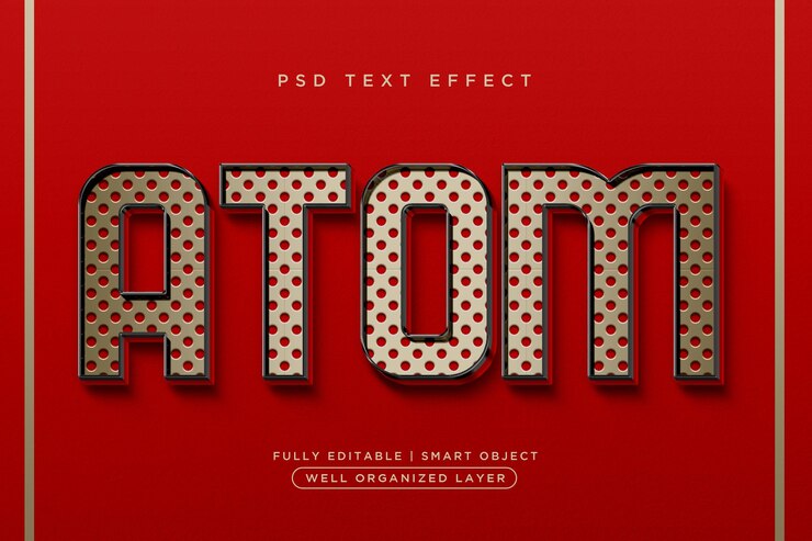 PSD efeito de texto no estilo 3d do átomo